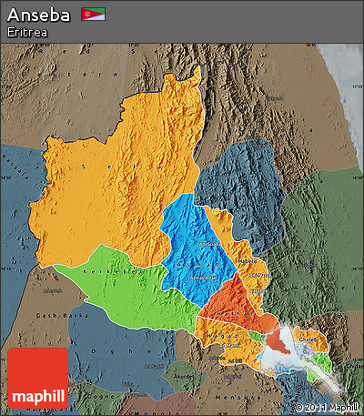 Political Map of Anseba, darken, semi-desaturated
