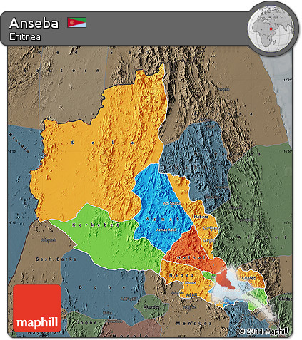 Political Map of Anseba, darken, semi-desaturated