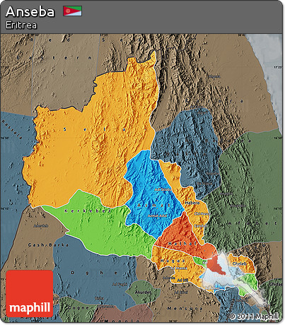 Political Map of Anseba, darken, semi-desaturated