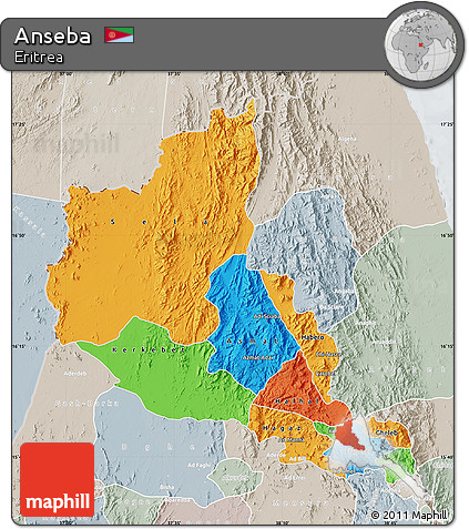 Political Map of Anseba, lighten, semi-desaturated