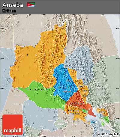 Political Map of Anseba, lighten, semi-desaturated