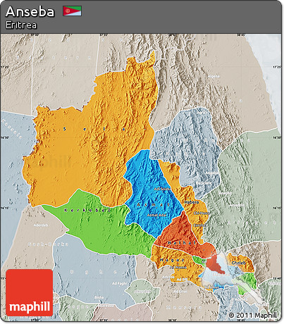 Political Map of Anseba, lighten, semi-desaturated