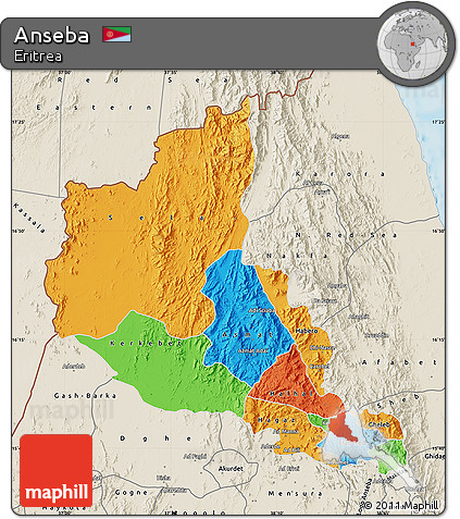 Political Map of Anseba, shaded relief outside