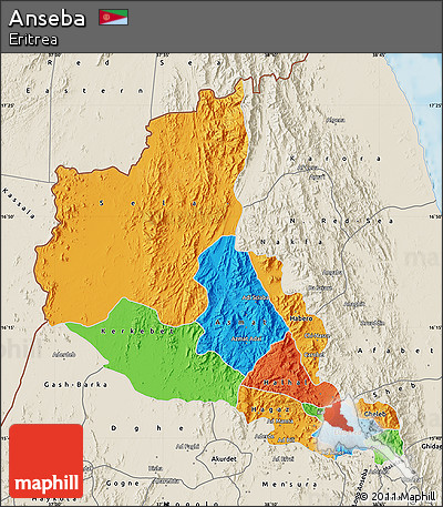 Political Map of Anseba, shaded relief outside
