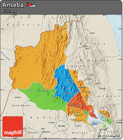 Political Map of Anseba, shaded relief outside