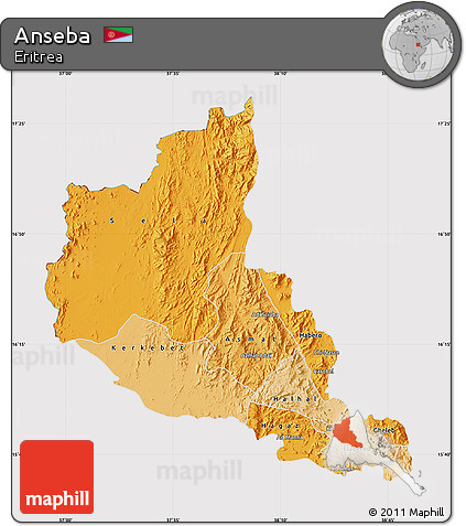 Political Shades Map of Anseba, cropped outside