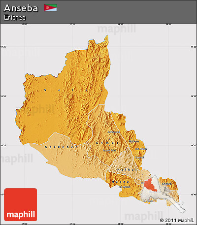 Political Shades Map of Anseba, cropped outside