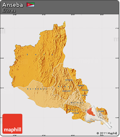 Political Shades Map of Anseba, cropped outside