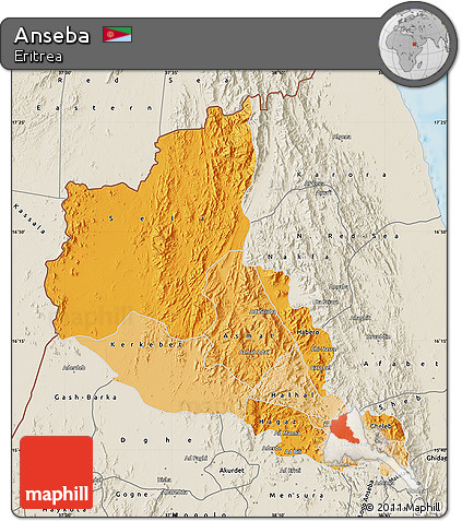 Political Shades Map of Anseba, shaded relief outside