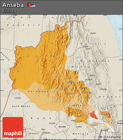 Political Shades Map of Anseba, shaded relief outside