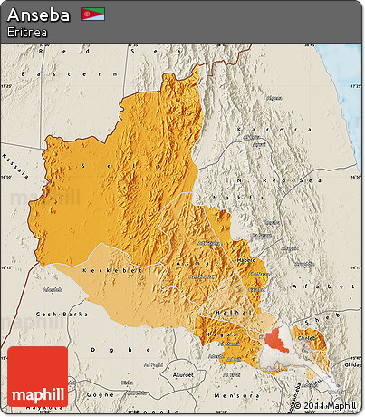 Political Shades Map of Anseba, shaded relief outside