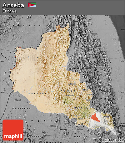 Satellite Map of Anseba, darken, desaturated