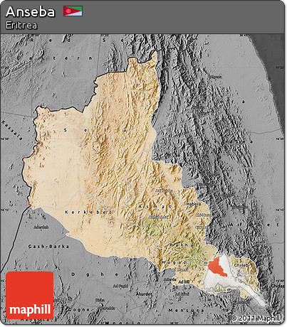 Satellite Map of Anseba, darken, desaturated