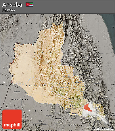 Satellite Map of Anseba, darken, semi-desaturated