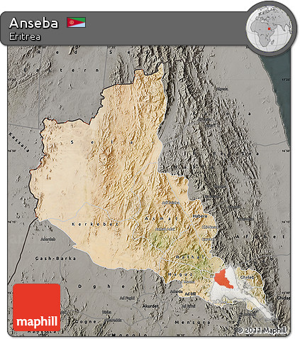 Satellite Map of Anseba, darken, semi-desaturated