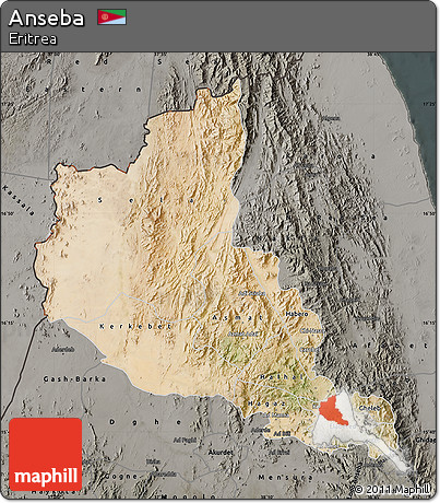 Satellite Map of Anseba, darken, semi-desaturated