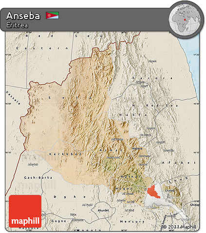 Satellite Map of Anseba, shaded relief outside