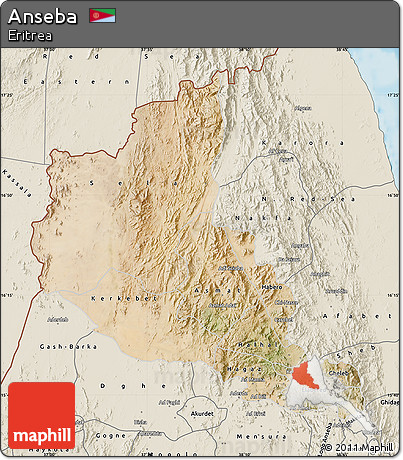 Satellite Map of Anseba, shaded relief outside