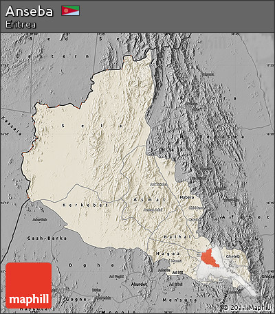Shaded Relief Map of Anseba, darken, desaturated