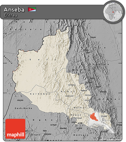 Shaded Relief Map of Anseba, darken, desaturated