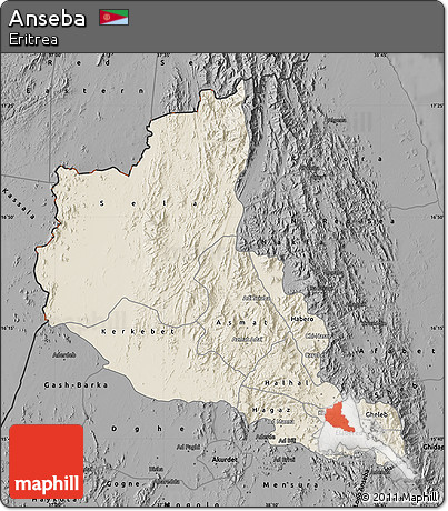 Shaded Relief Map of Anseba, darken, desaturated