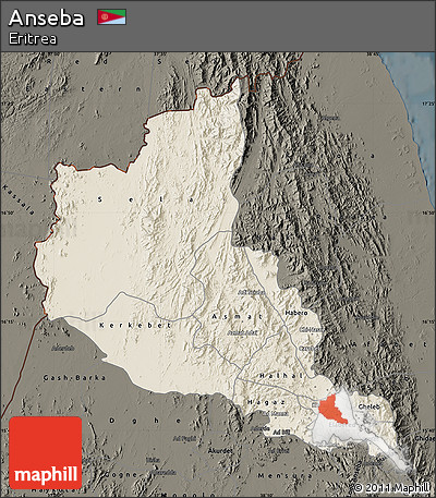 Shaded Relief Map of Anseba, darken