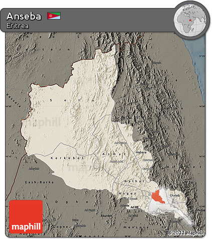 Shaded Relief Map of Anseba, darken