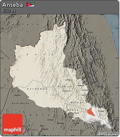 Shaded Relief Map of Anseba, darken