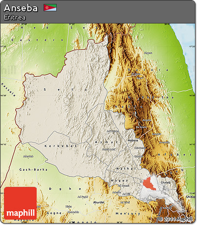 Shaded Relief Map of Anseba, physical outside