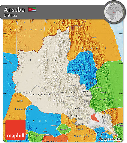 Shaded Relief Map of Anseba, political outside