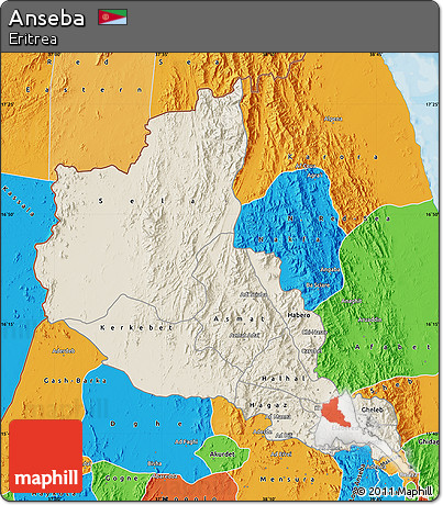 Shaded Relief Map of Anseba, political outside