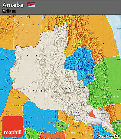 Shaded Relief Map of Anseba, political outside