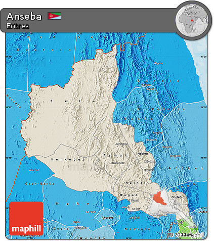 Shaded Relief Map of Anseba, political shades outside