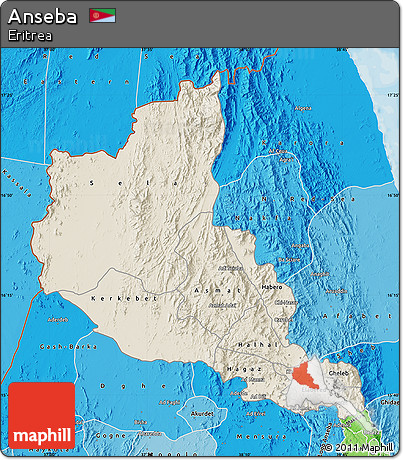 Shaded Relief Map of Anseba, political shades outside