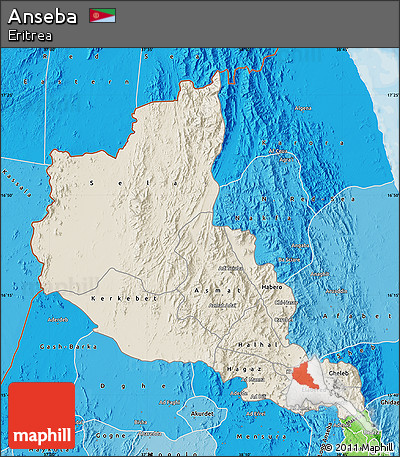 Shaded Relief Map of Anseba, political shades outside