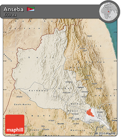 Shaded Relief Map of Anseba, satellite outside