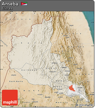 Shaded Relief Map of Anseba, satellite outside