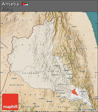 Shaded Relief Map of Anseba, satellite outside