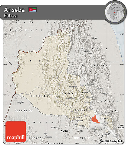 Shaded Relief Map of Anseba, semi-desaturated