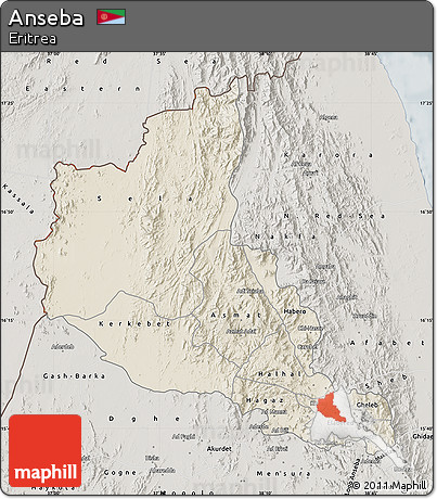 Shaded Relief Map of Anseba, semi-desaturated