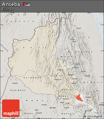 Shaded Relief Map of Anseba, semi-desaturated
