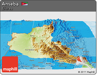 Physical Panoramic Map of Anseba, political shades outside
