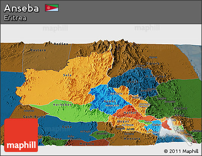 Political Panoramic Map of Anseba, darken