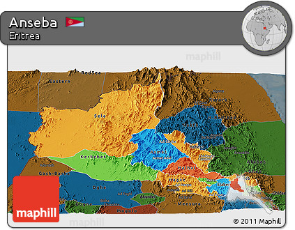 Political Panoramic Map of Anseba, darken