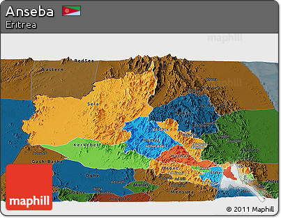 Political Panoramic Map of Anseba, darken
