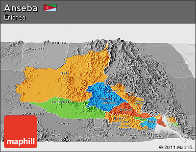 Political Panoramic Map of Anseba, desaturated
