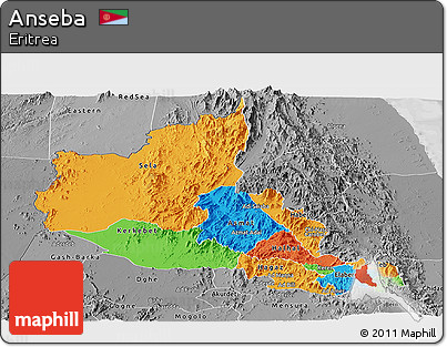 Political Panoramic Map of Anseba, desaturated