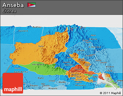 Political Panoramic Map of Anseba, political shades outside