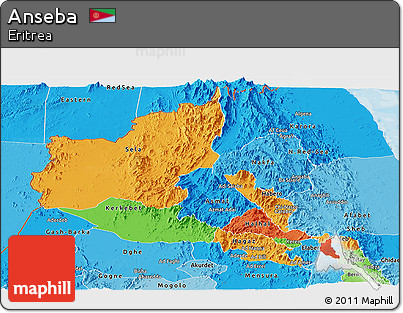 Political Panoramic Map of Anseba, political shades outside
