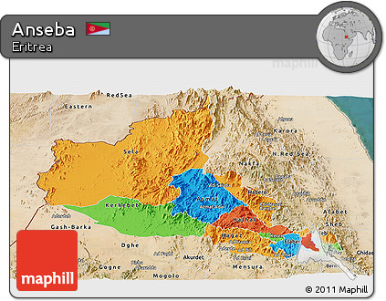 Political Panoramic Map of Anseba, satellite outside